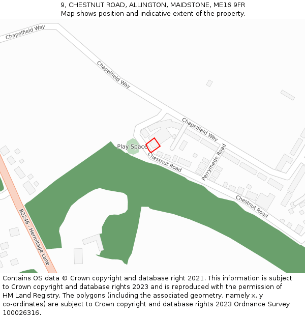 9, CHESTNUT ROAD, ALLINGTON, MAIDSTONE, ME16 9FR: Location map and indicative extent of plot