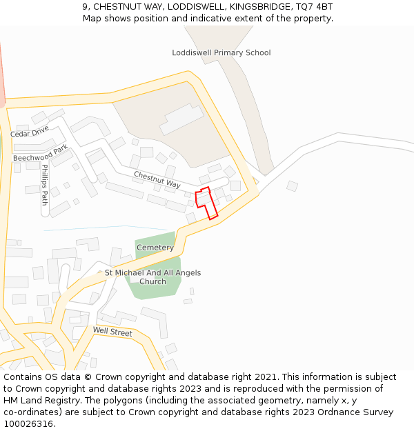 9, CHESTNUT WAY, LODDISWELL, KINGSBRIDGE, TQ7 4BT: Location map and indicative extent of plot