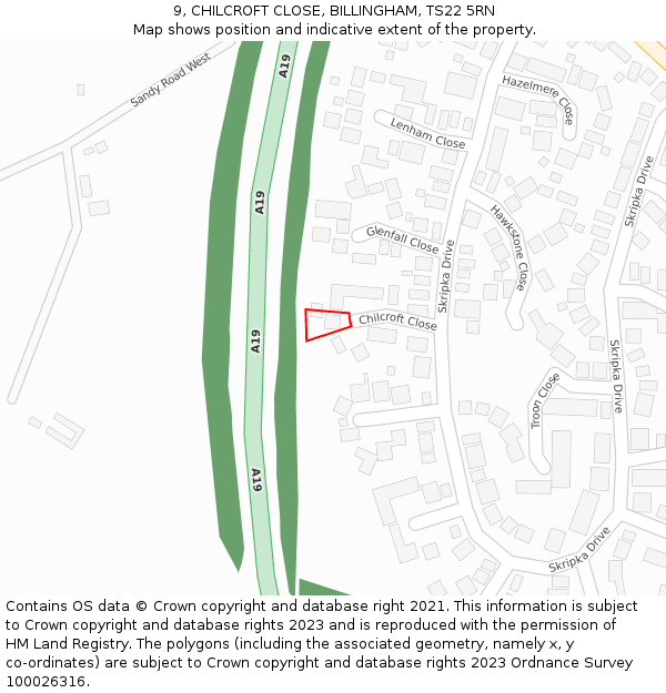 9, CHILCROFT CLOSE, BILLINGHAM, TS22 5RN: Location map and indicative extent of plot