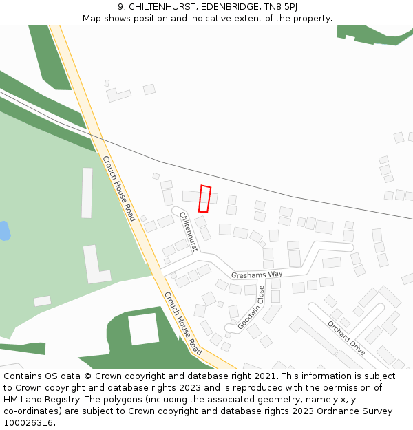 9, CHILTENHURST, EDENBRIDGE, TN8 5PJ: Location map and indicative extent of plot