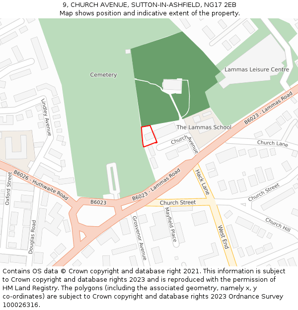 9, CHURCH AVENUE, SUTTON-IN-ASHFIELD, NG17 2EB: Location map and indicative extent of plot