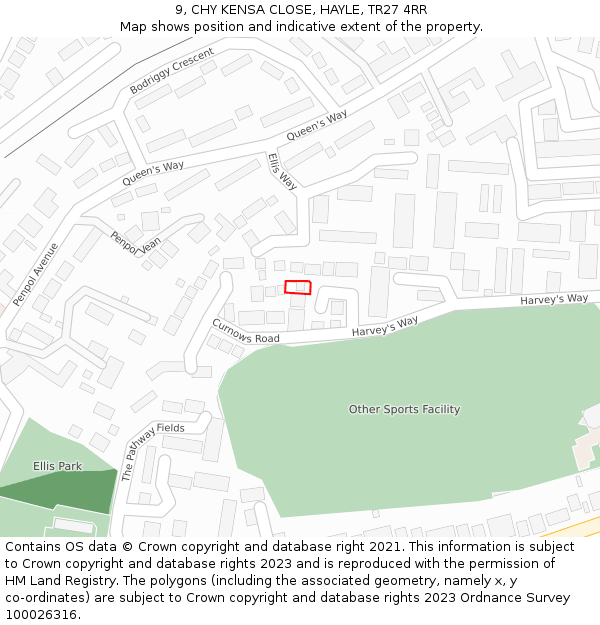 9, CHY KENSA CLOSE, HAYLE, TR27 4RR: Location map and indicative extent of plot