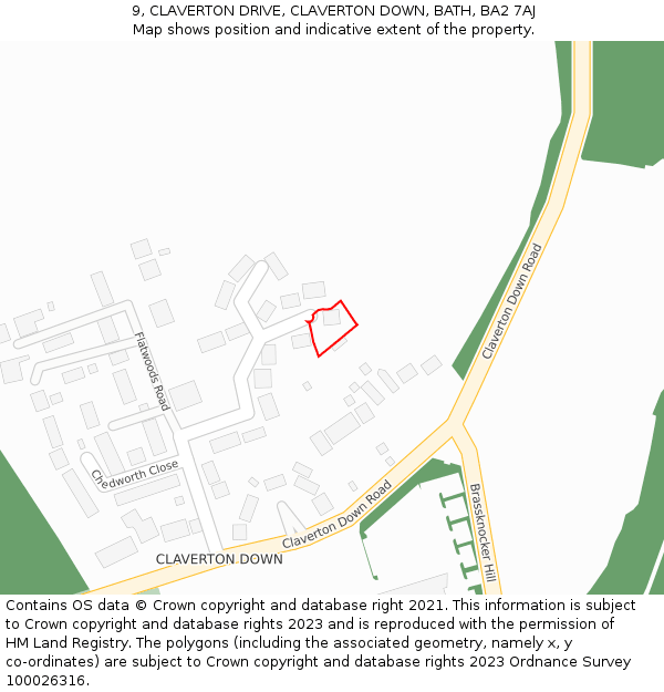 9, CLAVERTON DRIVE, CLAVERTON DOWN, BATH, BA2 7AJ: Location map and indicative extent of plot