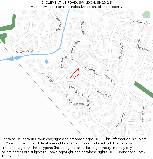 9, CLEMENTINE ROAD, SWINDON, SN25 2JS: Location map and indicative extent of plot