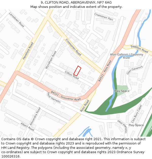 9, CLIFTON ROAD, ABERGAVENNY, NP7 6AG: Location map and indicative extent of plot