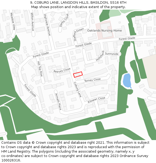 9, COBURG LANE, LANGDON HILLS, BASILDON, SS16 6TH: Location map and indicative extent of plot