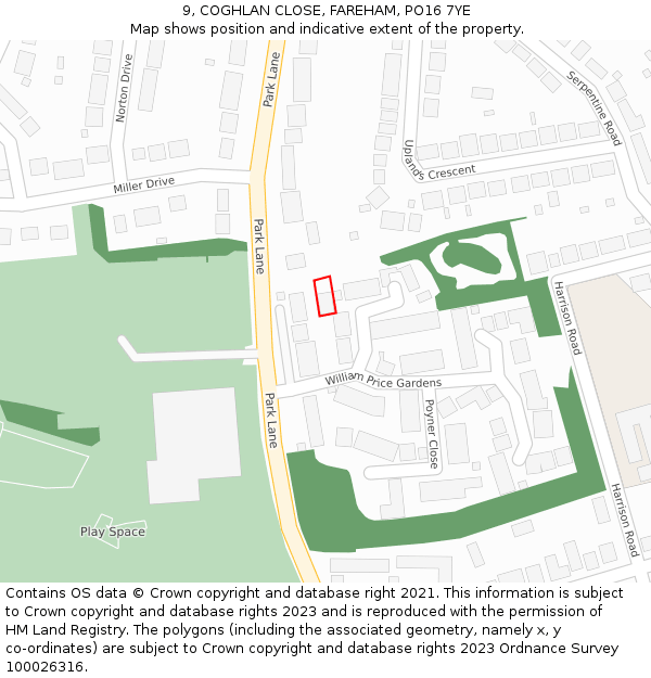 9, COGHLAN CLOSE, FAREHAM, PO16 7YE: Location map and indicative extent of plot