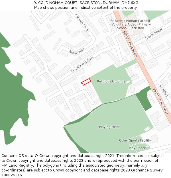 9, COLDINGHAM COURT, SACRISTON, DURHAM, DH7 6XG: Location map and indicative extent of plot