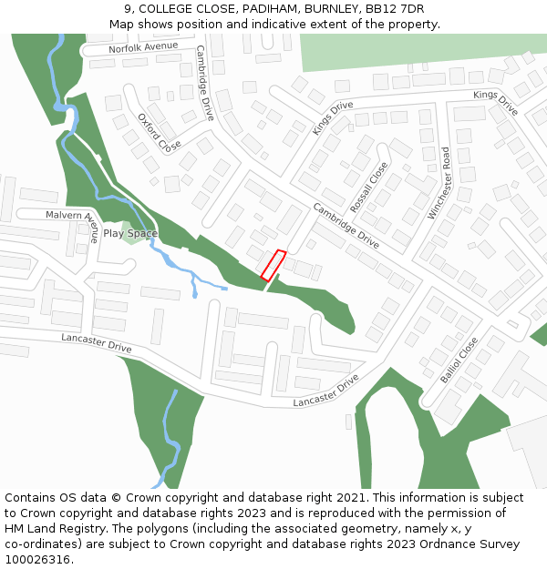 9, COLLEGE CLOSE, PADIHAM, BURNLEY, BB12 7DR: Location map and indicative extent of plot