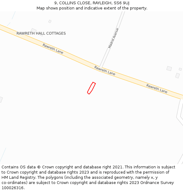 9, COLLINS CLOSE, RAYLEIGH, SS6 9UJ: Location map and indicative extent of plot