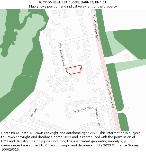 9, COOMBEHURST CLOSE, BARNET, EN4 0JU: Location map and indicative extent of plot