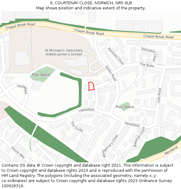 9, COURTENAY CLOSE, NORWICH, NR5 9LB: Location map and indicative extent of plot