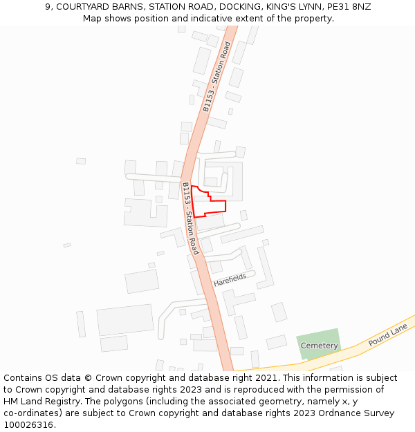 9, COURTYARD BARNS, STATION ROAD, DOCKING, KING'S LYNN, PE31 8NZ: Location map and indicative extent of plot