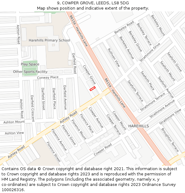 9, COWPER GROVE, LEEDS, LS8 5DG: Location map and indicative extent of plot