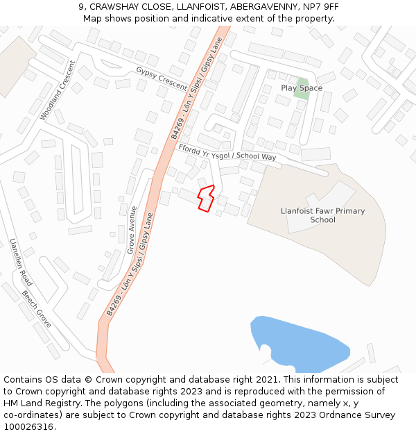 9, CRAWSHAY CLOSE, LLANFOIST, ABERGAVENNY, NP7 9FF: Location map and indicative extent of plot