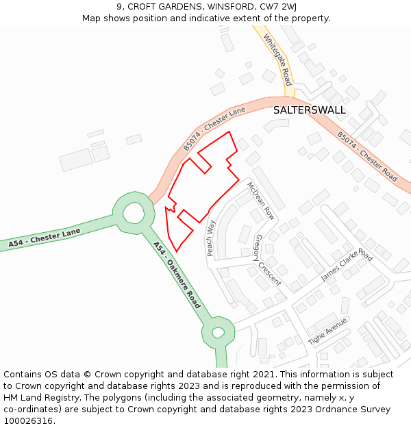 9, CROFT GARDENS, WINSFORD, CW7 2WJ: Location map and indicative extent of plot