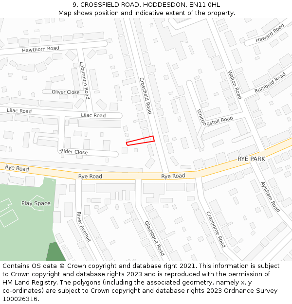 9, CROSSFIELD ROAD, HODDESDON, EN11 0HL: Location map and indicative extent of plot