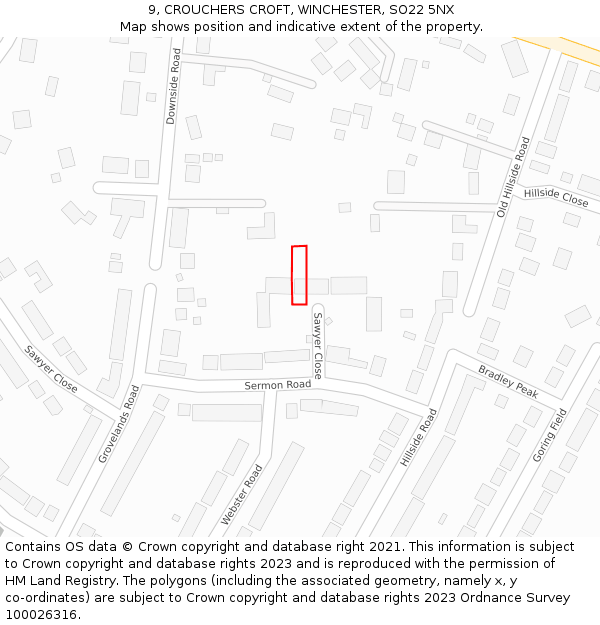 9, CROUCHERS CROFT, WINCHESTER, SO22 5NX: Location map and indicative extent of plot