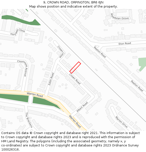 9, CROWN ROAD, ORPINGTON, BR6 6JN: Location map and indicative extent of plot