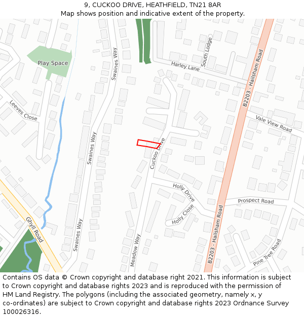 9, CUCKOO DRIVE, HEATHFIELD, TN21 8AR: Location map and indicative extent of plot