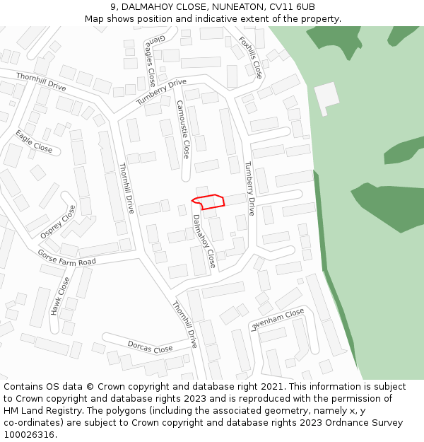 9, DALMAHOY CLOSE, NUNEATON, CV11 6UB: Location map and indicative extent of plot