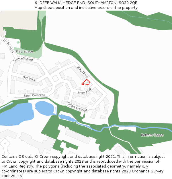 9, DEER WALK, HEDGE END, SOUTHAMPTON, SO30 2QB: Location map and indicative extent of plot