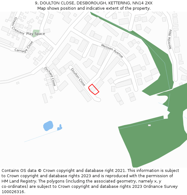 9, DOULTON CLOSE, DESBOROUGH, KETTERING, NN14 2XX: Location map and indicative extent of plot