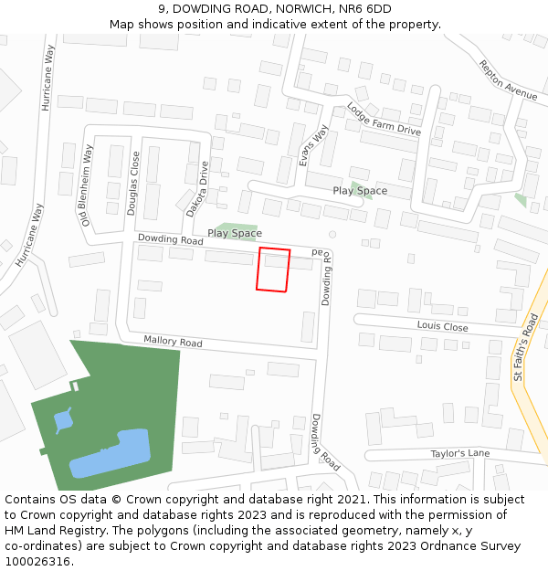 9, DOWDING ROAD, NORWICH, NR6 6DD: Location map and indicative extent of plot