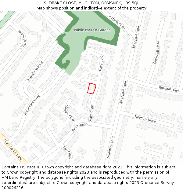 9, DRAKE CLOSE, AUGHTON, ORMSKIRK, L39 5QL: Location map and indicative extent of plot