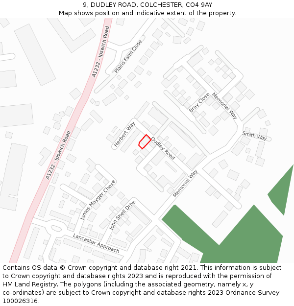 9, DUDLEY ROAD, COLCHESTER, CO4 9AY: Location map and indicative extent of plot