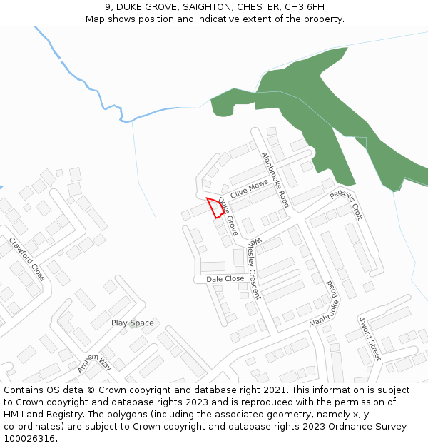 9, DUKE GROVE, SAIGHTON, CHESTER, CH3 6FH: Location map and indicative extent of plot