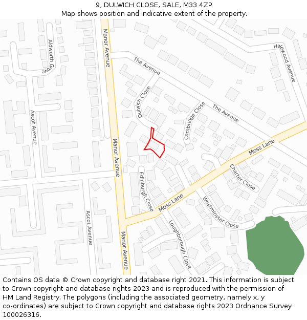 9, DULWICH CLOSE, SALE, M33 4ZP: Location map and indicative extent of plot