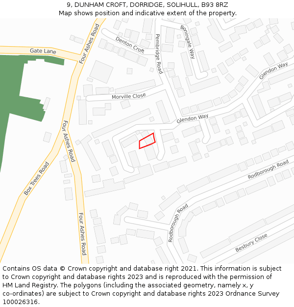 9, DUNHAM CROFT, DORRIDGE, SOLIHULL, B93 8RZ: Location map and indicative extent of plot