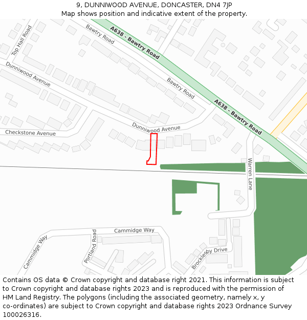 9, DUNNIWOOD AVENUE, DONCASTER, DN4 7JP: Location map and indicative extent of plot