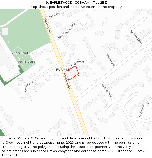 9, EARLESWOOD, COBHAM, KT11 2BZ: Location map and indicative extent of plot