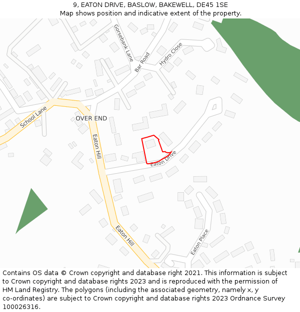 9, EATON DRIVE, BASLOW, BAKEWELL, DE45 1SE: Location map and indicative extent of plot