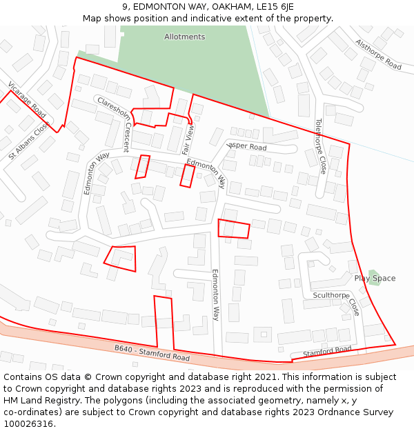 9, EDMONTON WAY, OAKHAM, LE15 6JE: Location map and indicative extent of plot