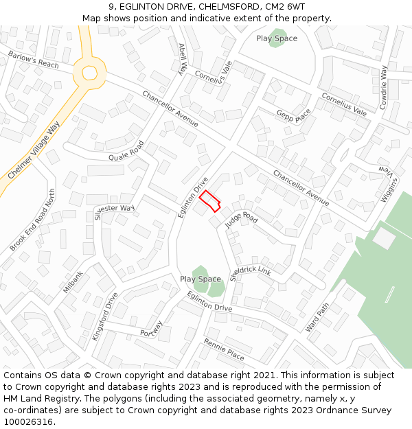 9, EGLINTON DRIVE, CHELMSFORD, CM2 6WT: Location map and indicative extent of plot