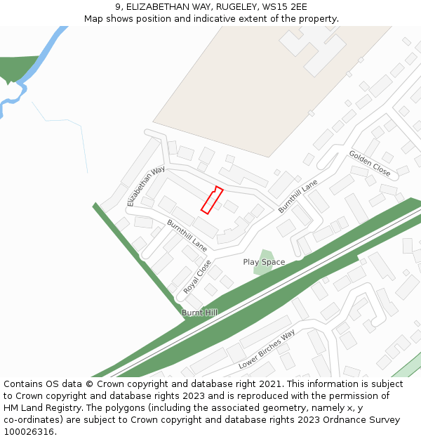 9, ELIZABETHAN WAY, RUGELEY, WS15 2EE: Location map and indicative extent of plot