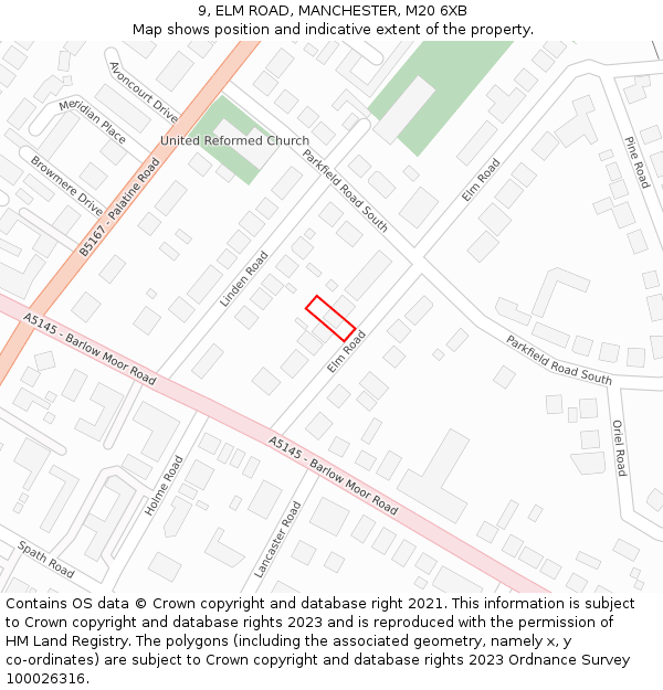 9, ELM ROAD, MANCHESTER, M20 6XB: Location map and indicative extent of plot