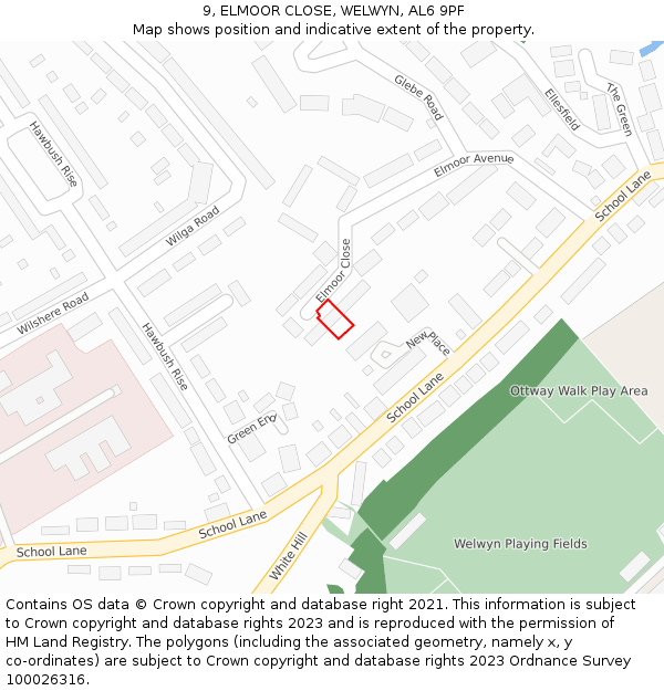 9, ELMOOR CLOSE, WELWYN, AL6 9PF: Location map and indicative extent of plot