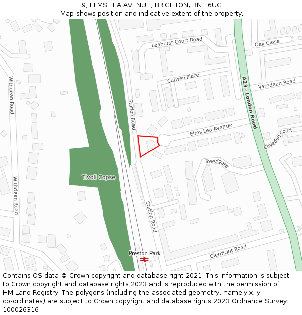 9, ELMS LEA AVENUE, BRIGHTON, BN1 6UG: Location map and indicative extent of plot