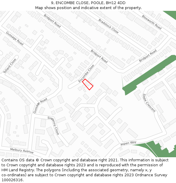 9, ENCOMBE CLOSE, POOLE, BH12 4DD: Location map and indicative extent of plot