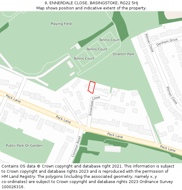 9, ENNERDALE CLOSE, BASINGSTOKE, RG22 5HJ: Location map and indicative extent of plot