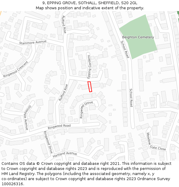 9, EPPING GROVE, SOTHALL, SHEFFIELD, S20 2GL: Location map and indicative extent of plot