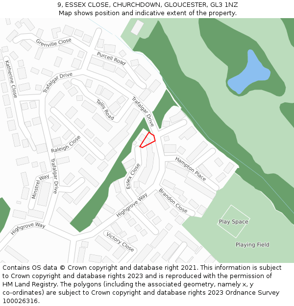 9, ESSEX CLOSE, CHURCHDOWN, GLOUCESTER, GL3 1NZ: Location map and indicative extent of plot