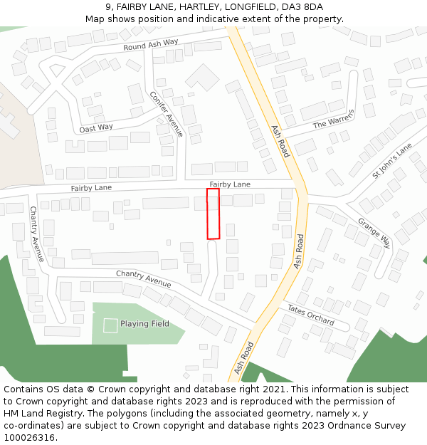 9, FAIRBY LANE, HARTLEY, LONGFIELD, DA3 8DA: Location map and indicative extent of plot