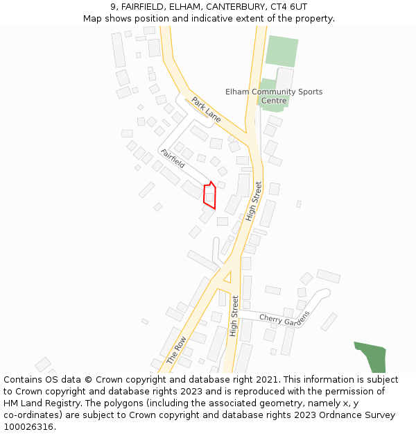 9, FAIRFIELD, ELHAM, CANTERBURY, CT4 6UT: Location map and indicative extent of plot