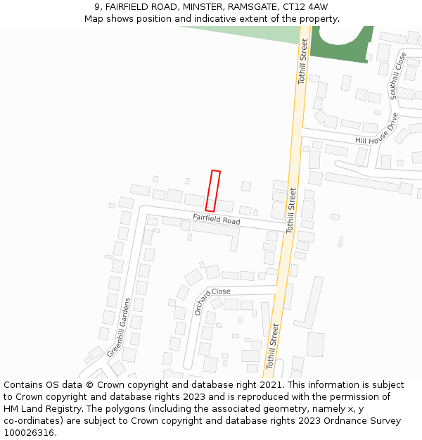 9, FAIRFIELD ROAD, MINSTER, RAMSGATE, CT12 4AW: Location map and indicative extent of plot