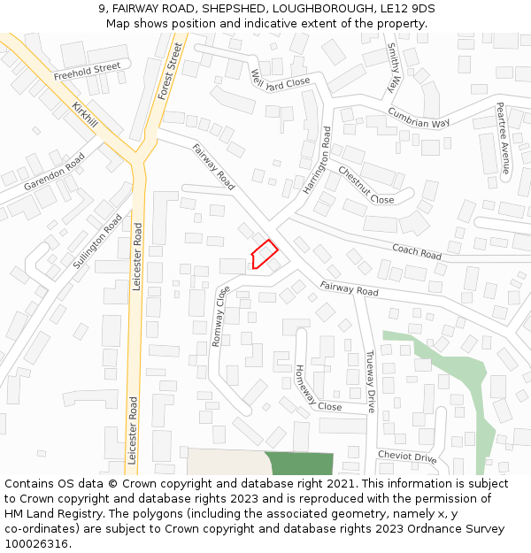 9, FAIRWAY ROAD, SHEPSHED, LOUGHBOROUGH, LE12 9DS: Location map and indicative extent of plot